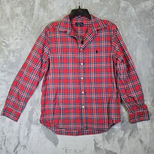 Polo Ralph Lauren Plaid Button Down Shirt Youth XL 18-20 Cotton Blue Pony Preppy
